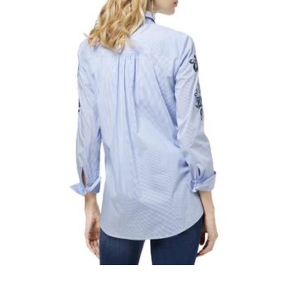 INC | Stripe Button Front Floral Embroidered Shirt - Picture 2 of 7